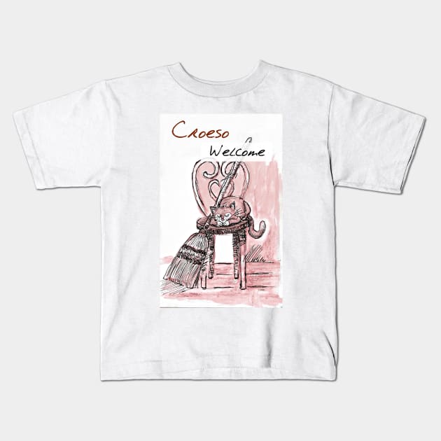 CROESO (WELCOME) CAT Kids T-Shirt by MarniD9